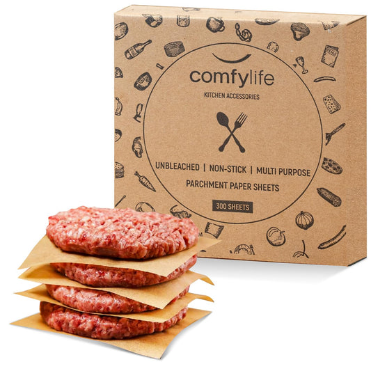 Comfylife 200 Parchment Sheets - No Curl, No Tear, No Burn Baking Paper (10 x 15 inch) - Precut, Unbleached Parchment Paper for Baking & Cooking