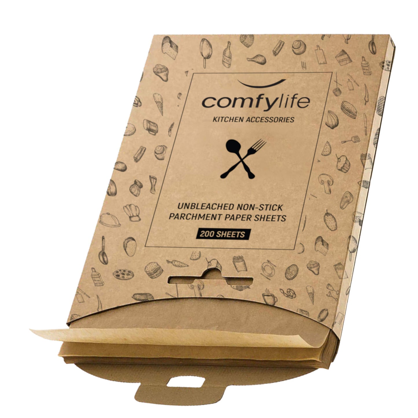 Comfylife 200 Parchment Sheets - No Curl, No Tear, No Burn Baking Paper (10 x 15 inch) - Precut, Unbleached Parchment Paper for Baking & Cooking