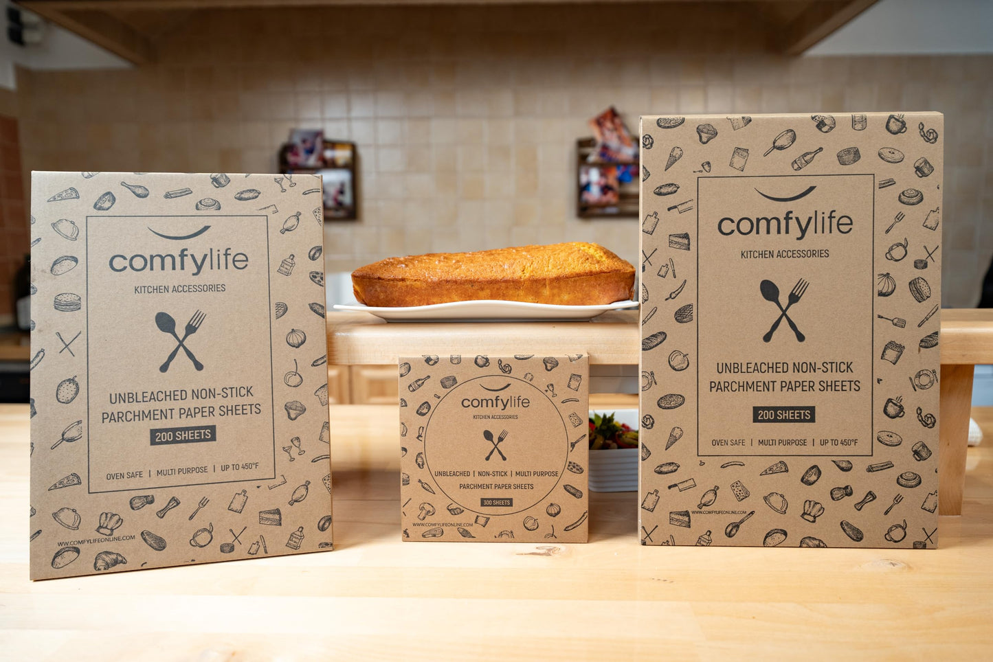 Comfylife 200 Parchment Sheets - No Curl, No Tear, No Burn Baking Paper (10 x 15 inch) - Precut, Unbleached Parchment Paper for Baking & Cooking